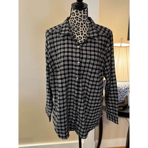 Croft & Barrow Womens Plus Sz 2X Flannel Black & White Button Down Shirt Top New - Picture 1 of 8